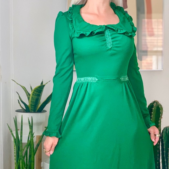 Vintage 70s forest green Victorian maxi dress XS-S - Picture 5 of 7
